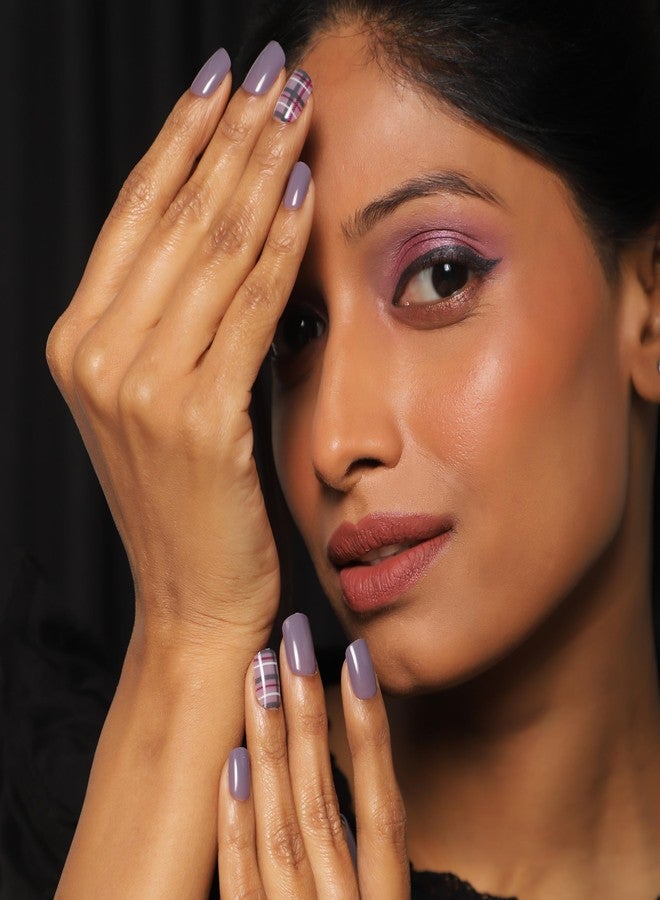 ليك أظافر لاصقة - 30 قطعة قابلة لإعادة الاستخدام، أظافر صناعية/أكريليك لاصقة فرنسية، لون بنفسجي (عبوة من 30 قطعة) - Image 5