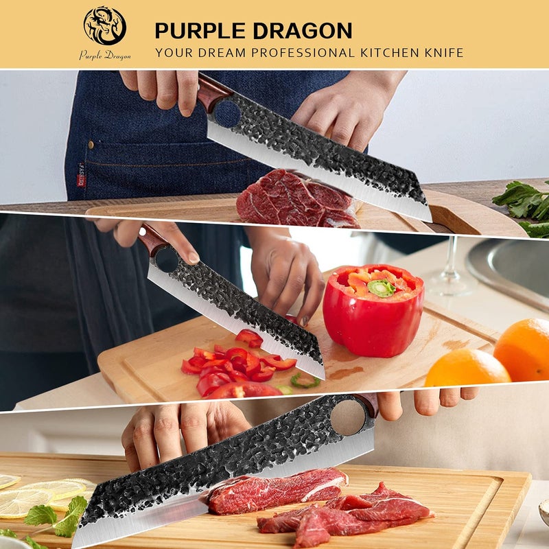 Purple Dragon Chef Knife Meat and Vegetable Cleaver Hand Forged Boning 8.5 Inch Full Tang Design High Carbon Steel Kitchen for Home Restaurant - Image 2