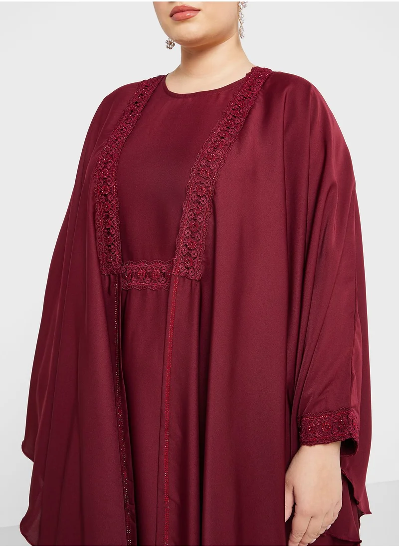 Khizana Plus size embroidered front layered abaya with sheila