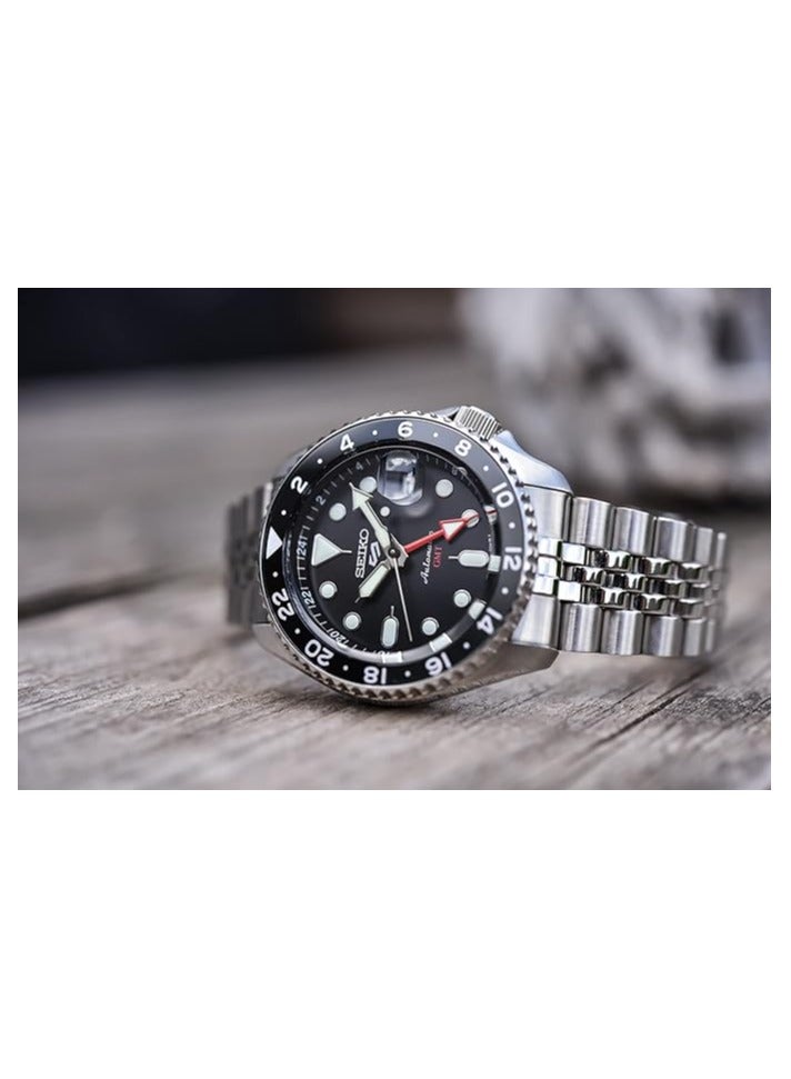 سيكو Seiko 5 Sports SSK GMT Black Dial Automatic Men's Watch SSK001K1, Silver, bracelet  - Image 1