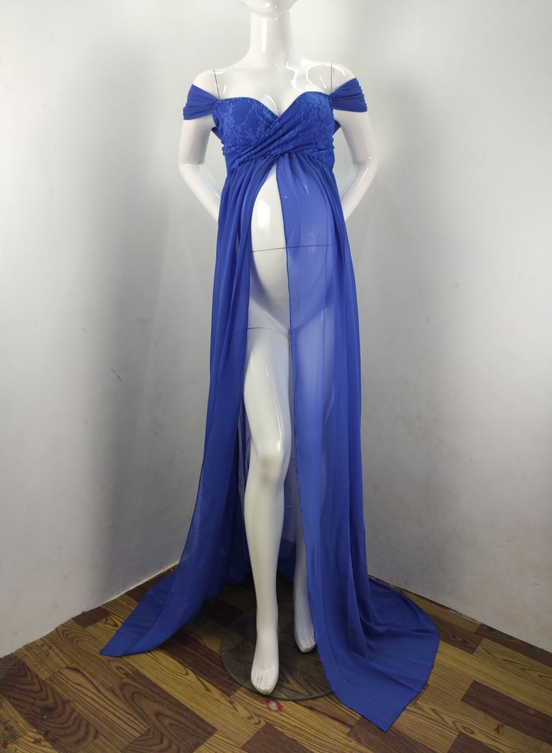 Loquat Women Pregnant Long Dress Blue  - Image 2