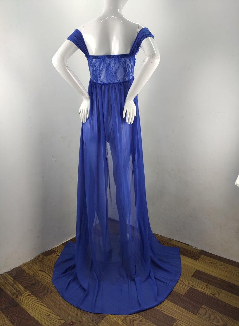 Loquat Women Pregnant Long Dress Blue  - Image 3