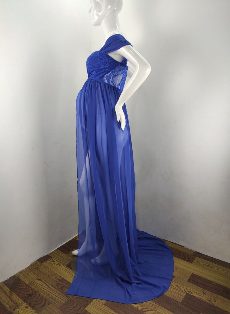 Loquat Women Pregnant Long Dress Blue  - Image 1