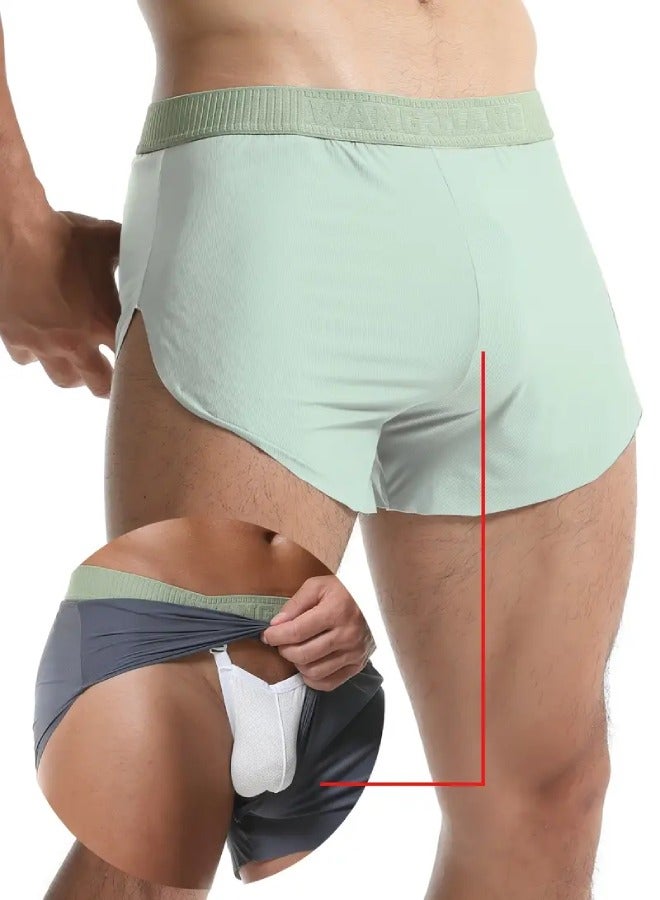 Men’s Ultra-Thin Athletic Shorts – Ice Silky Fiber High-Stretch Breathable Training Shorts, Slim-Fit Solid Color Activewear for Gym, Casual  Home - Green Boxer Briefs - Image 1