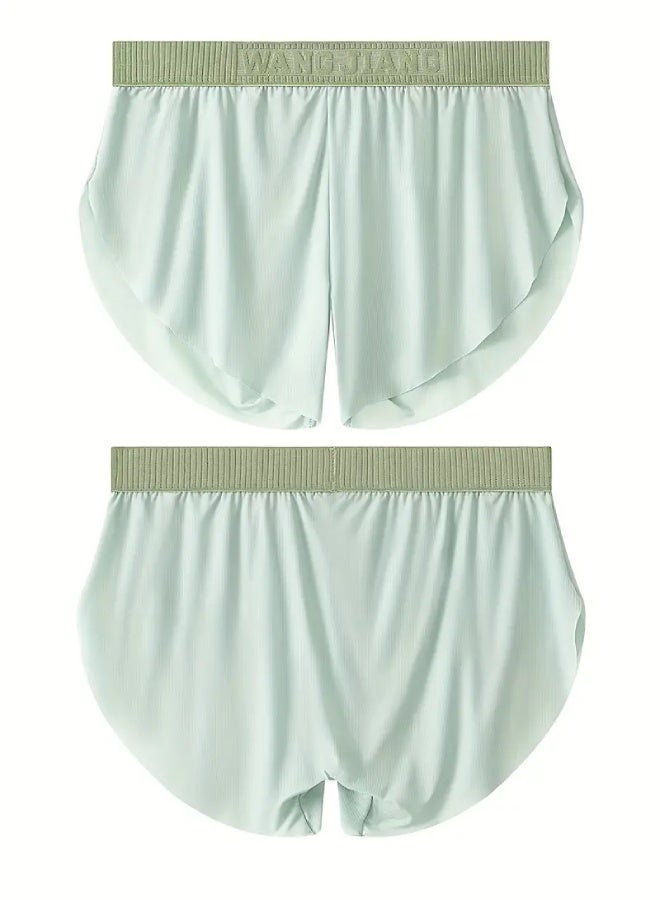 Men’s Ultra-Thin Athletic Shorts – Ice Silky Fiber High-Stretch Breathable Training Shorts, Slim-Fit Solid Color Activewear for Gym, Casual  Home - Green Boxer Briefs - Image 2