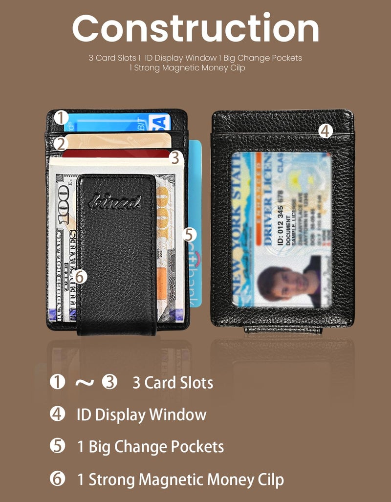 kinzd Money Clip, Front Pocket Wallet,Leather RFID Blocking Strong Magnet thin Wallet, A Litch Pattern Black, One Size - Image 3