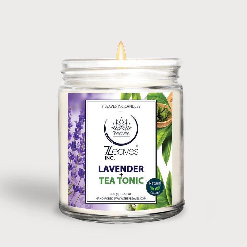 7LEAVES INC Lavender Tea Tonic Candle Soy Candle Scented Candle Spa Candle Vegan Candle Organic Candle Handmade Candle Gift Candle 290gram Lavender Tea Tonic