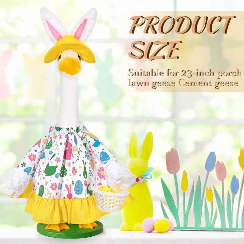JcHrmers Easter Goose Outfit Bunny and Eggs Porch Goose Clothes Fits 23" Cement Plastic Goose Statue for Outdoor Garden Lawn Yard Patio Decor (Yellow) - Image 3