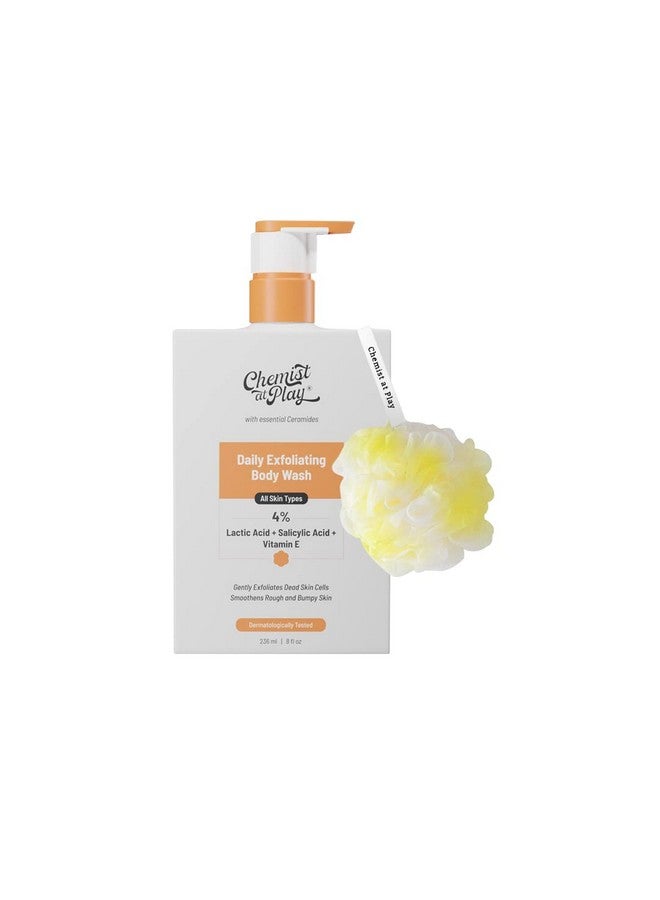 كيميست_أت_بلاي غسول الجسم المقشر من كيميست آت بلاي | للبشرة الجافة والخشنة والمتشققة والبشرة المائلة إلى الاحمرار مع حمض الساليسيليك بنسبة 1% وحمض اللاكتيك بنسبة 2% والسيراميد | للرجال والنساء | 236 مل + ليفة - Image 1