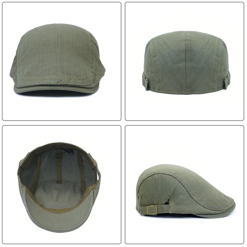 Xinveen Newsboy Hats for Men Flat Cap Cotton Adjustable Breathable Irish Cabbie Ivy Driving Hunting Hat Olive Green - Image 5