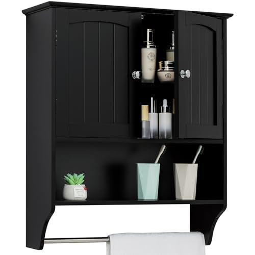 Iwell Bathroom Wall Cabinet with Adjustable Shelf  Doors Over The Toilet Storage Cabinet Medicine Cabinet for Bathroom Laundry Room Kitchen Black