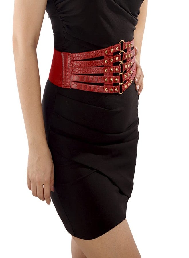 ويوپار حزام خصر مطاطي من الجلد الصناعي للنساء من Wiwpar، حزام عريض مناسب لأزياء الهالوين، مجوهرات أزياء بوهيمية، أحزمة جينز عتيقة الطراز، أحزمة جينز مناسبة لفساتين عيد الميلاد (أحمر) - Image 3