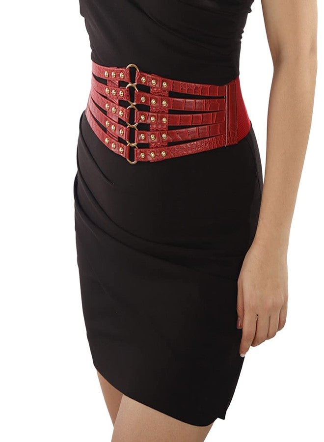 ويوپار حزام خصر مطاطي من الجلد الصناعي للنساء من Wiwpar، حزام عريض مناسب لأزياء الهالوين، مجوهرات أزياء بوهيمية، أحزمة جينز عتيقة الطراز، أحزمة جينز مناسبة لفساتين عيد الميلاد (أحمر) - Image 2