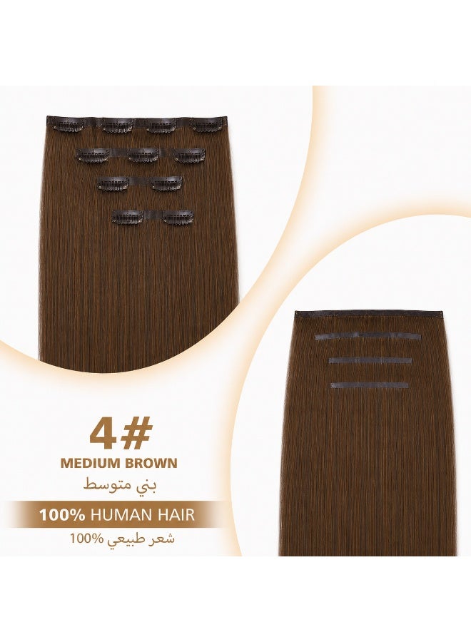 Richcoco Rich Coco Seamless Clip In Hair Extensions 4PCS 100% Human Hair Medium Brown 4# Straight Hair Extensions Soft Silky Thick Full Head Invisible Easy Install Long Lasting Hair Extensions for Women - Image 2