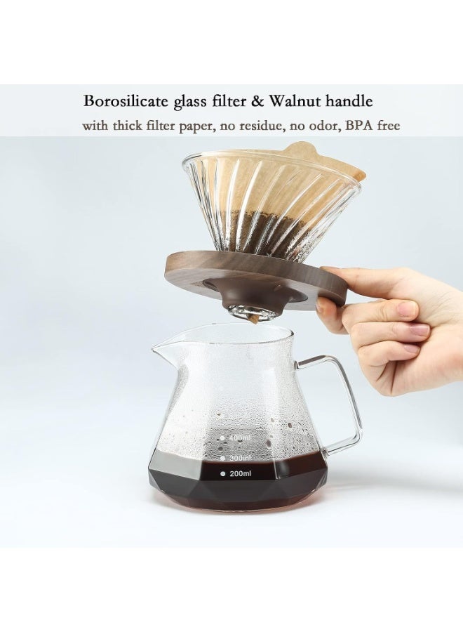 BIGTHREE Pour Over Coffee Maker Set, 600ml Glass Coffee Pot, Glass Coffee Dripper with Wood Stand Drippe, Portable Coffee Dripper Brewer for Home Cafe Restaurant Camping(with 100 pcs Paper Filter) - Image 2