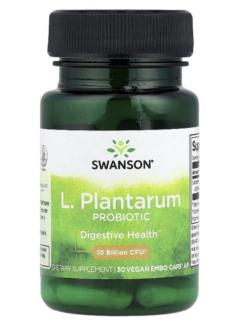 SWANSON سوانسون، ل. بلانتاروم بروبيوتيك، 10 مليار CFU، 30 كبسولة نباتية EMBO - Image 1