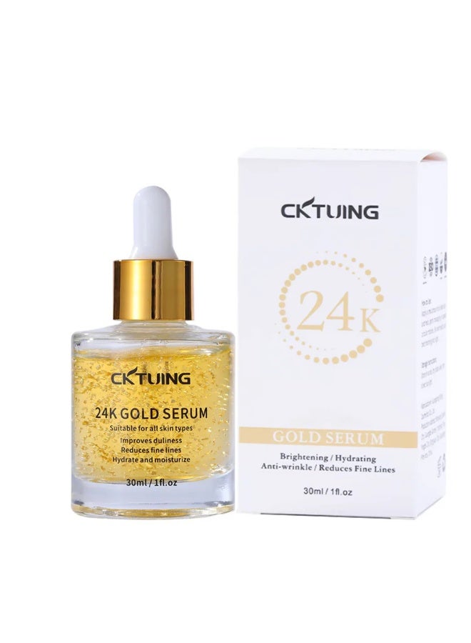 CKTUING 24K Gold Serum for Face - Premium Anti-Aging Treatment with Real Gold Flakes, Hyaluronic Acid & Vitamin E - Brightening, Hydrating & Wrinkle Reduction - 30 ml - Image 1