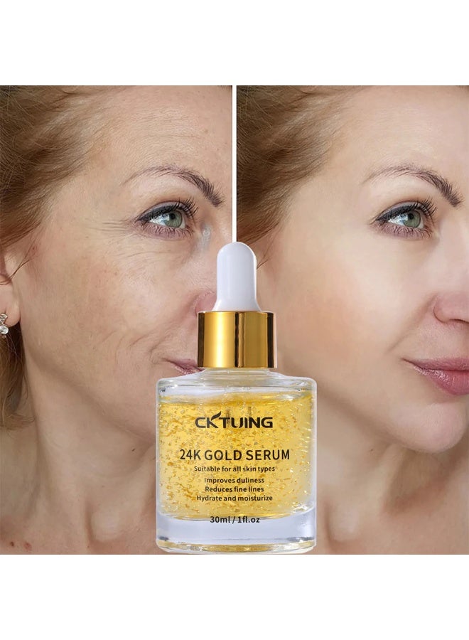 CKTUING 24K Gold Serum for Face - Premium Anti-Aging Treatment with Real Gold Flakes, Hyaluronic Acid & Vitamin E - Brightening, Hydrating & Wrinkle Reduction - 30 ml - Image 2