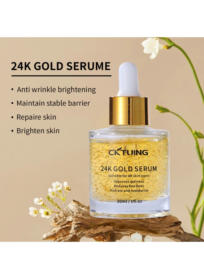 CKTUING 24K Gold Serum for Face - Premium Anti-Aging Treatment with Real Gold Flakes, Hyaluronic Acid & Vitamin E - Brightening, Hydrating & Wrinkle Reduction - 30 ml - Image 4