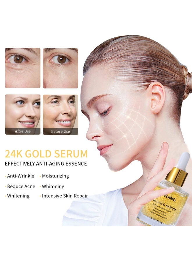 CKTUING 24K Gold Serum for Face - Premium Anti-Aging Treatment with Real Gold Flakes, Hyaluronic Acid & Vitamin E - Brightening, Hydrating & Wrinkle Reduction - 30 ml - Image 5