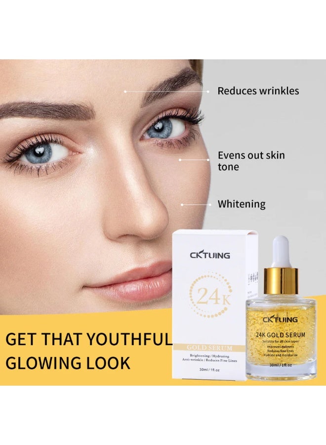 CKTUING 24K Gold Serum for Face - Premium Anti-Aging Treatment with Real Gold Flakes, Hyaluronic Acid & Vitamin E - Brightening, Hydrating & Wrinkle Reduction - 30 ml - Image 3