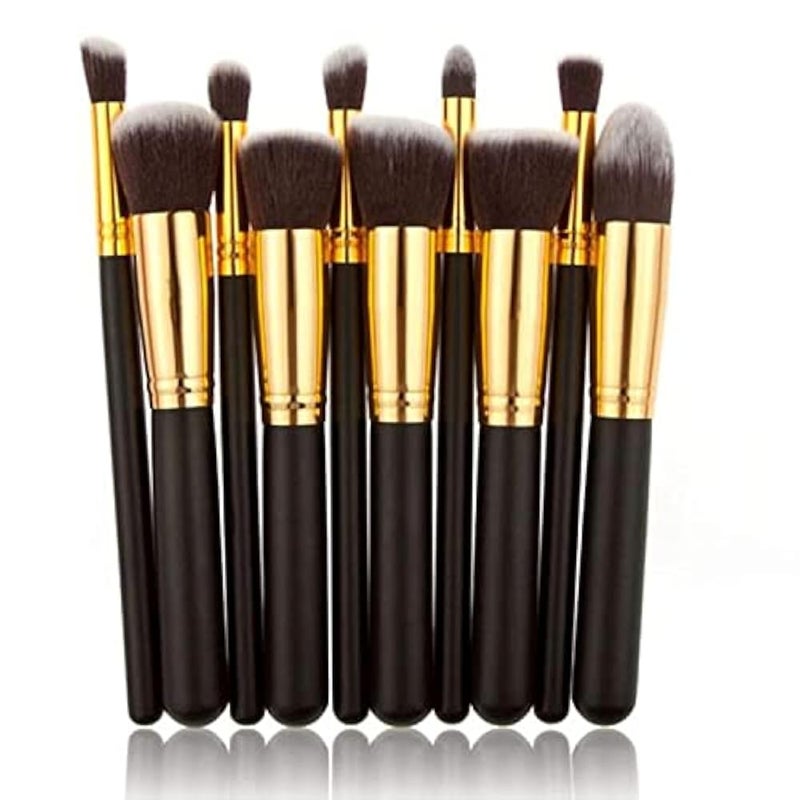 Cosmetic Makeup Beauty Brushes Tool Set Kit (2724716714553, Black Gold)- 10 Pieces