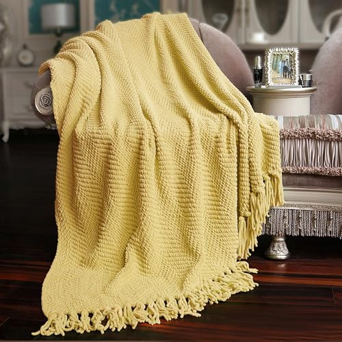 Home Soft Things Yellow Throw Blanket Knitted Tweed Throw 50'' x 60'', Jojoba Yellow, Super Soft Cozy Warm Comfortable Breathable Throw for Living Room Chair Couch Bed Sofa Bedroom Home Décor - Image 2