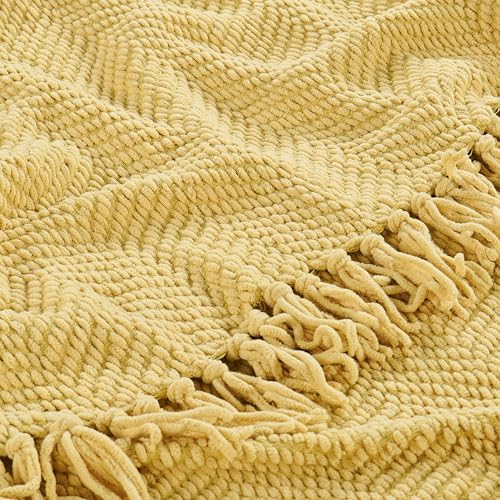 Home Soft Things Yellow Throw Blanket Knitted Tweed Throw 50'' x 60'', Jojoba Yellow, Super Soft Cozy Warm Comfortable Breathable Throw for Living Room Chair Couch Bed Sofa Bedroom Home Décor - Image 5