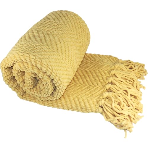 Home Soft Things Yellow Throw Blanket Knitted Tweed Throw 50'' x 60'', Jojoba Yellow, Super Soft Cozy Warm Comfortable Breathable Throw for Living Room Chair Couch Bed Sofa Bedroom Home Décor - Image 1