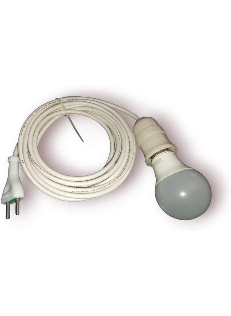 Electrical Extension Cord - High Quality Copper Wire - High Efficiency Electrical Plug and Socket (5 Meters with 12W LED Bulb) - Image 1