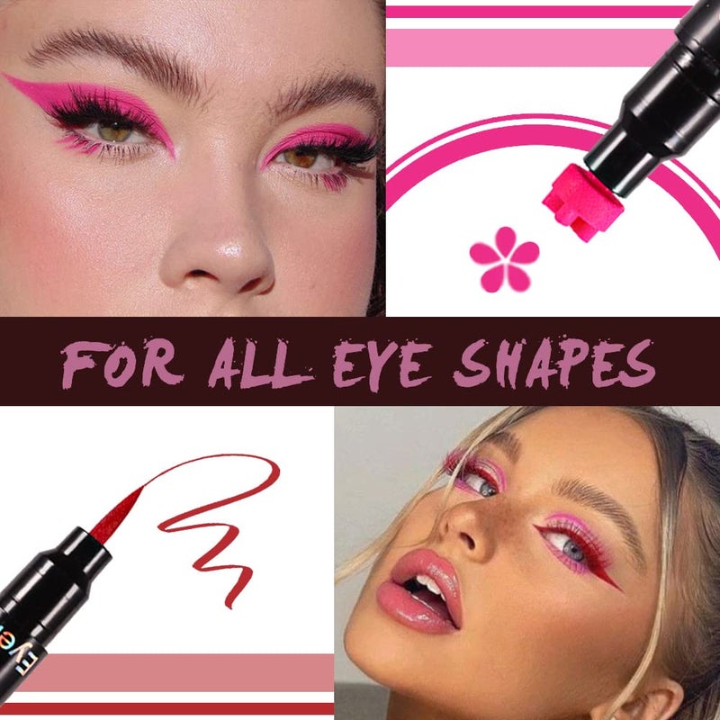 evpct Colored Winged Eyeliners Stamp 4 in 1 Stars Flowers Hearts Moon Face Makeup Stamp Set Eye Liners for Women Waterproof Purple Blue Red Pink Liquid Eyeliner Colorful Set Wingliner Shapes - Image 5