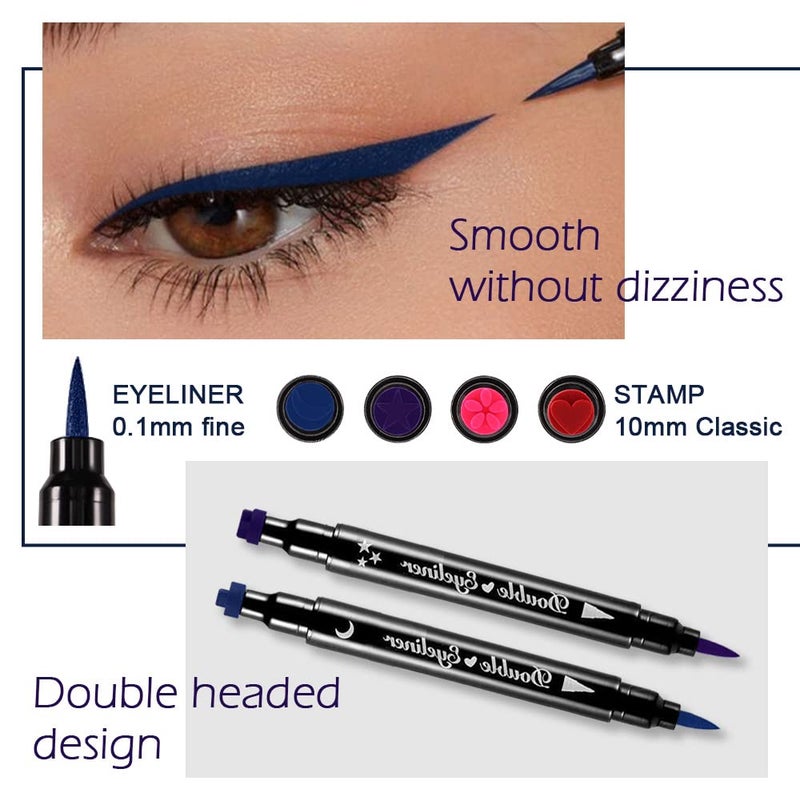 evpct Colored Winged Eyeliners Stamp 4 in 1 Stars Flowers Hearts Moon Face Makeup Stamp Set Eye Liners for Women Waterproof Purple Blue Red Pink Liquid Eyeliner Colorful Set Wingliner Shapes - Image 3