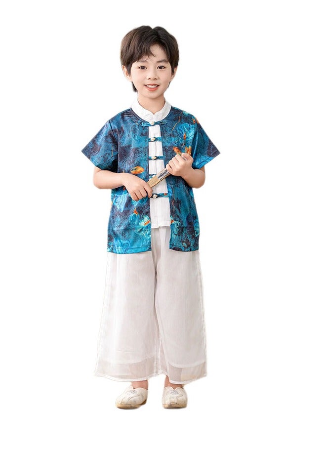 LiangSanZhi Chinese Boys Hanfu Set - 2-Piece Summer Traditional Outfit with Wide-Leg Pants, Breathable Performance Costume for Kids Cultural Events & Stage Shows  - Image 1