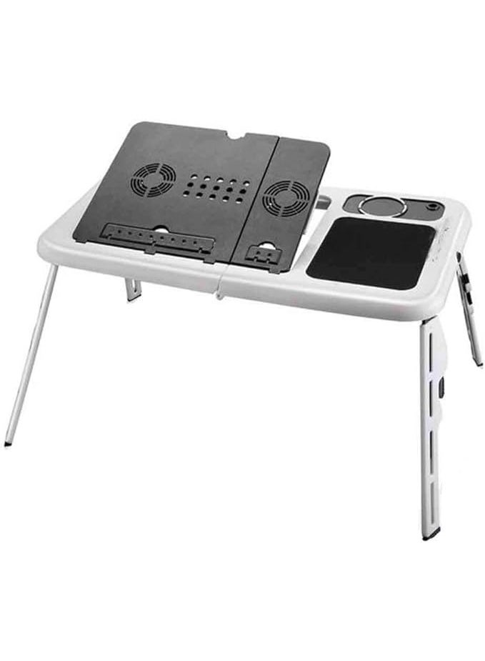 طاولة لابتوب متعددة الاستخدامات E-Table – قابلة للتعديل والطي – مزودة بمروحتي تبريد USB – خفيفة وعملية للاستخدام اليومي