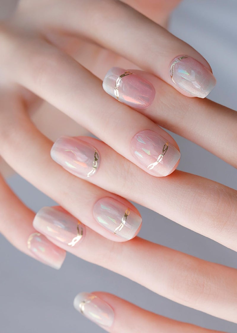 ohora Semi Cured Gel Nail Strips (N Pink Mermaid) - Hologram, Pattern, Works with Any UV/LED Lamps, Salon-Quality, Long Lasting, Easy to Apply & Remove - Includes 2 Prep Pads, Nail File & Wooden Stick - Image 3
