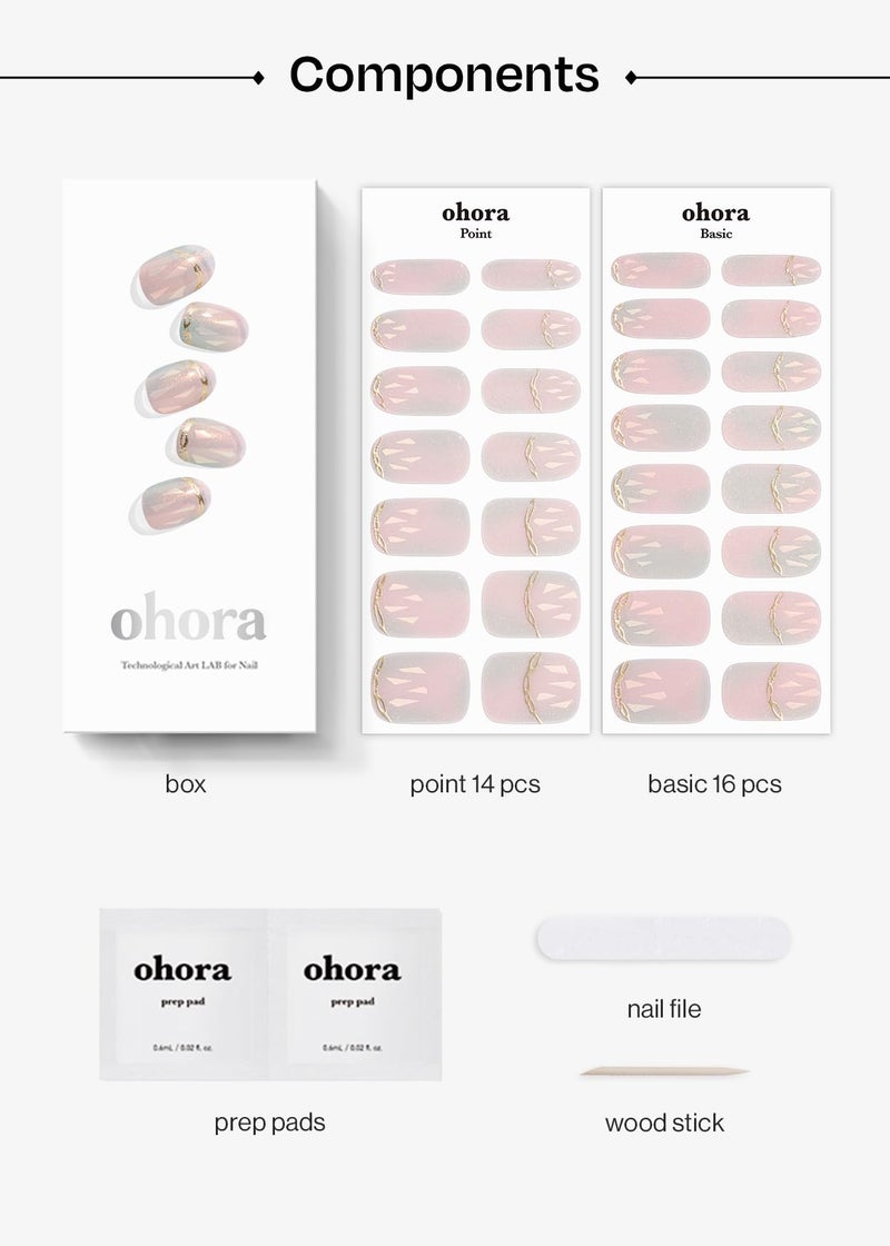 ohora Semi Cured Gel Nail Strips (N Pink Mermaid) - Hologram, Pattern, Works with Any UV/LED Lamps, Salon-Quality, Long Lasting, Easy to Apply & Remove - Includes 2 Prep Pads, Nail File & Wooden Stick - Image 5