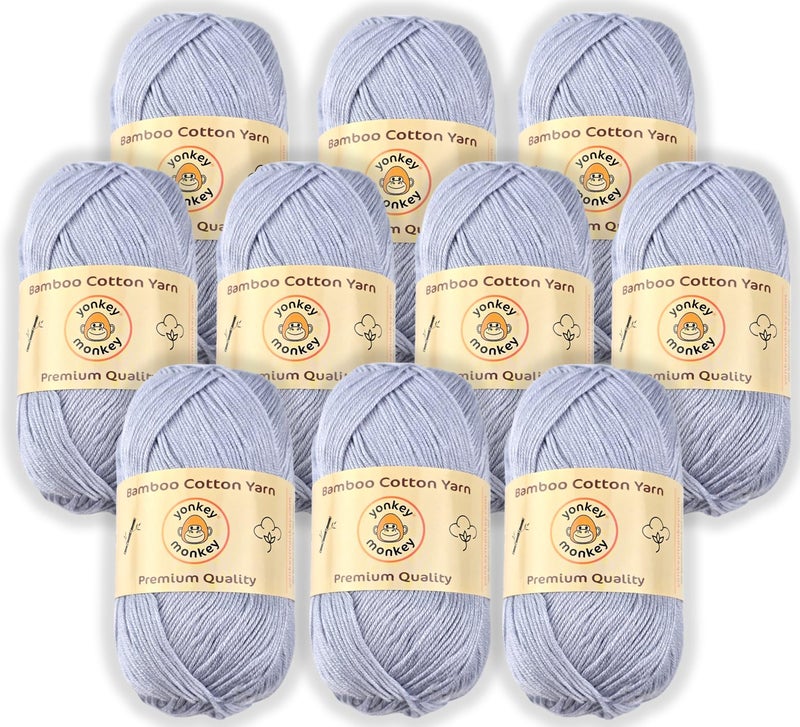 Yonkey Monkey 10-Pack of Yonkey Monkey 500 Grams Yarn - 70% Rayon derived from Bamboo, 30% Cotton - Imported - White Gray 9006 - Image 1