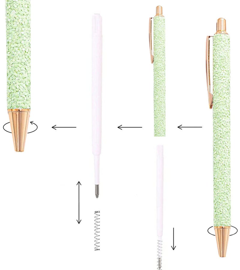 Xccj 9 Pcs Fancy Pens for Women Glitter Colorful Ballpoint Pens Metal Retractable Pens Black Ink Medium Point 1.0 mm Pretty Cute Sequins Journaling Pen for Women Girls (Fresh style) - Image 5