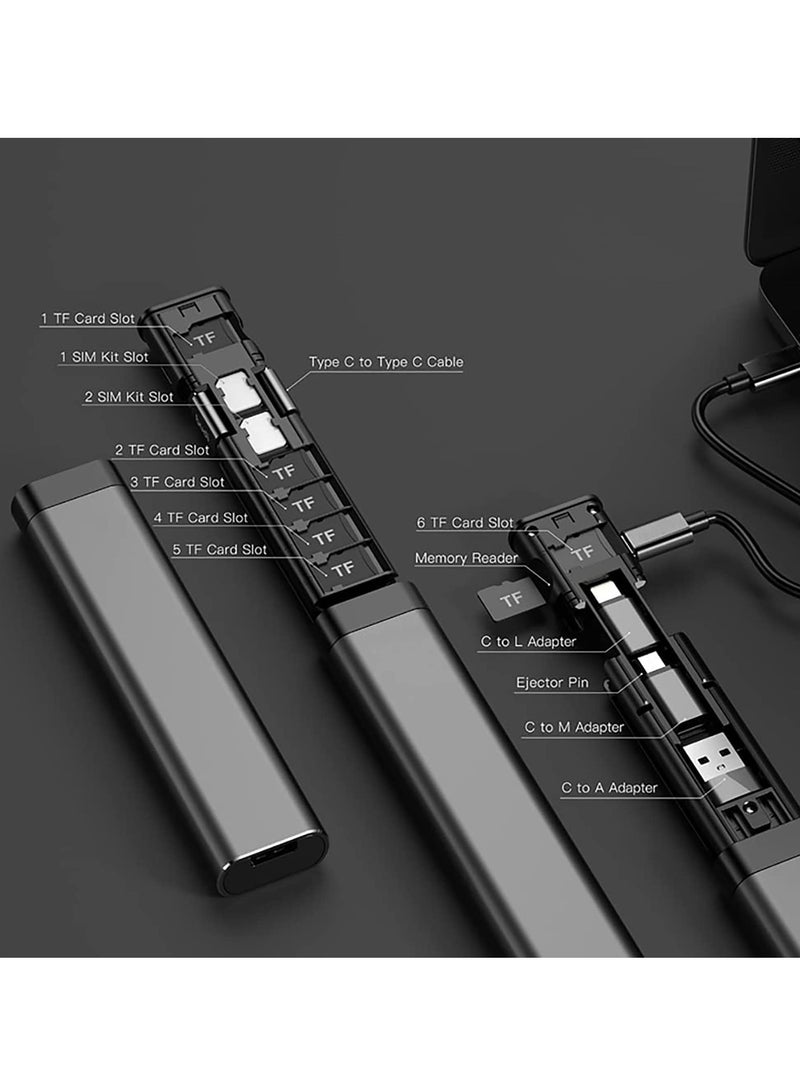 KASTWAVE Micro SD Card Reader, Multifunctional Compact Cable Card USB Card Reader, 9 SD Card Storage, 6 Adaptor Combinations, with Phone Holder, Card Removal Pin, Lanyard, Cable for Travel Phone Charging PC - Image 3