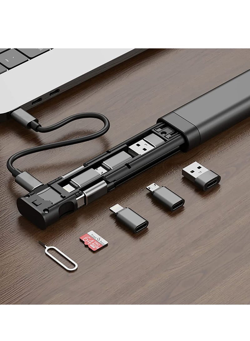 KASTWAVE Micro SD Card Reader, Multifunctional Compact Cable Card USB Card Reader, 9 SD Card Storage, 6 Adaptor Combinations, with Phone Holder, Card Removal Pin, Lanyard, Cable for Travel Phone Charging PC - Image 5