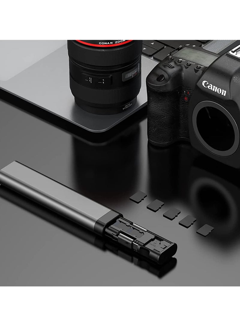 KASTWAVE Micro SD Card Reader, Multifunctional Compact Cable Card USB Card Reader, 9 SD Card Storage, 6 Adaptor Combinations, with Phone Holder, Card Removal Pin, Lanyard, Cable for Travel Phone Charging PC - Image 4