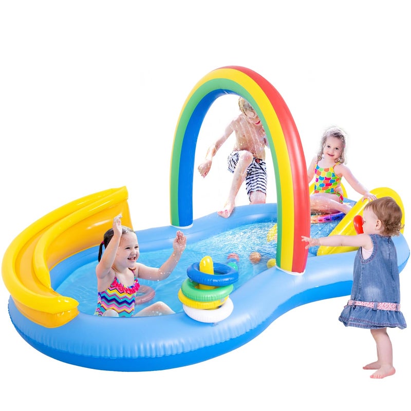 LUKBERA Inflatable Swimming Pool with Water Slide Inflatable Play Center with Spray Water Toss Ring Ball for Outdoor Backyard Garden Water Park - Image 3