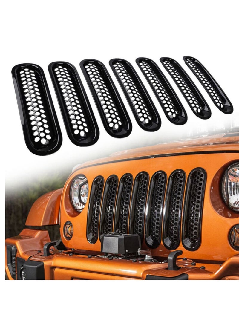 7PCS Front Grille Grill Mesh Inserts Matte Black Guards for 2007-2017 Jeep Wrangler JK Unlimited Rubicon Sahara Accessories Bumper Cover Trim Protection - Image 1