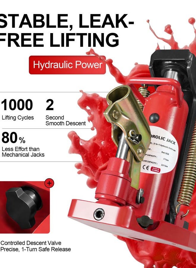 YATOINTO 2-in-1 Bottle Jack, Toe Jack with Pump Handle Dual Purpose Lifting Capabilities for Top and Toe, Bottle Jacks for Car Farm Home (2.5/5 Ton Load Capacity) - Image 3