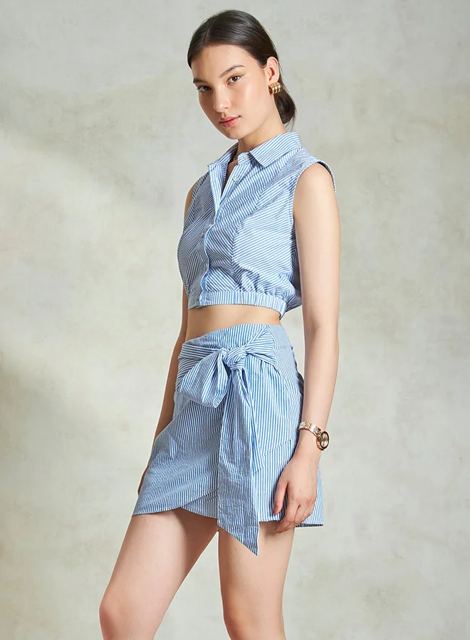 Virgio VIRGIO 100% Cotton Striped Cropped Sleeveless Shirt