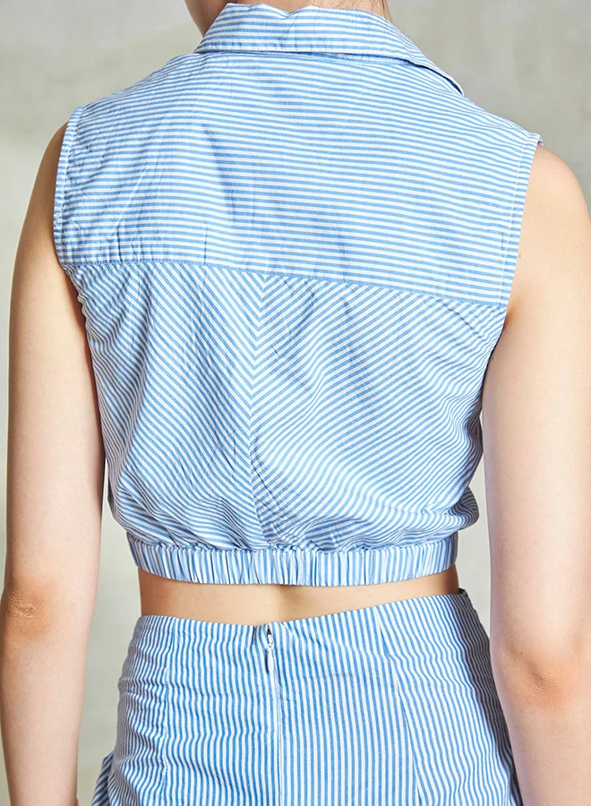 Virgio VIRGIO 100% Cotton Striped Cropped Sleeveless Shirt