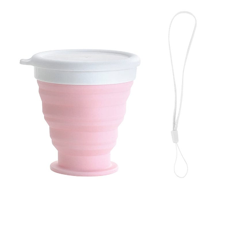 Ramkuwar Collapsible Travel Silicone Cup With Lid - Folding Water Mug for Picnic, Snacks, Camping - Reusable Telescopic Drinking Cup - BPA Free Pink Pack 1 - Image 1