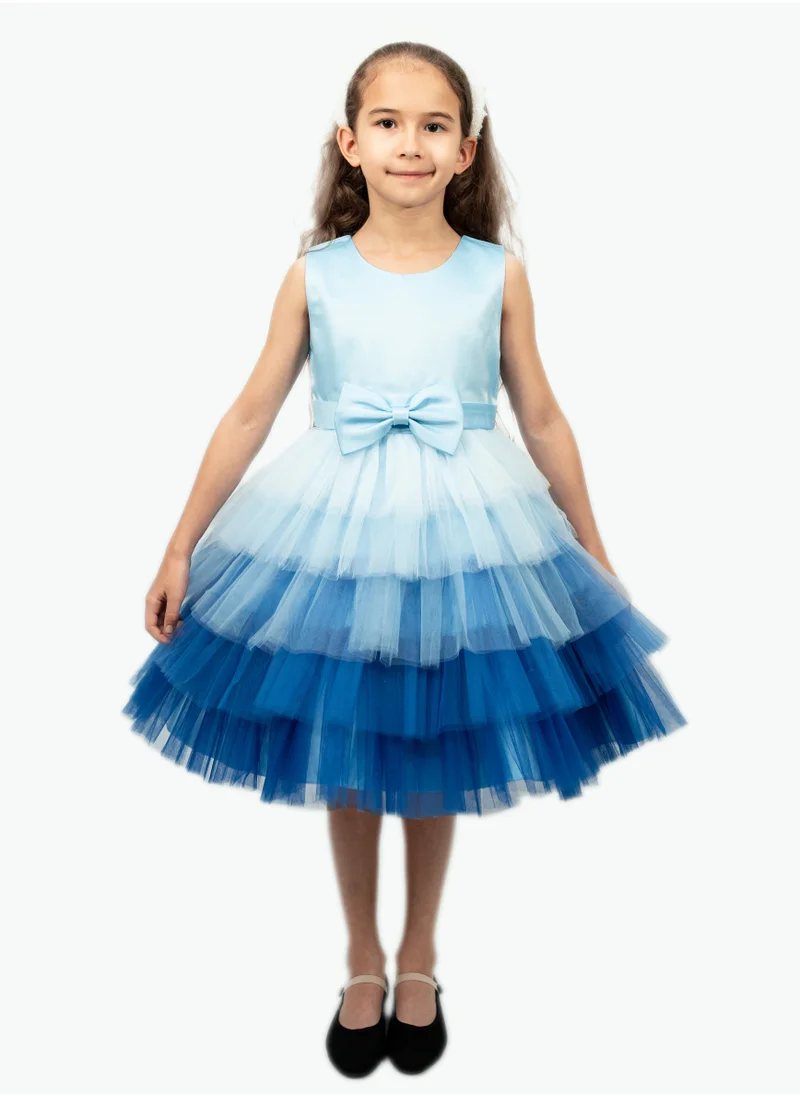 دىدانيالا D' Daniela - Toddler Girls Bow Front Ombre Layered Gown Dress Blue