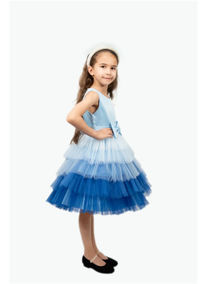 D'Daniela D' Daniela - Toddler Girls Bow Front Ombre Layered Gown Dress Blue