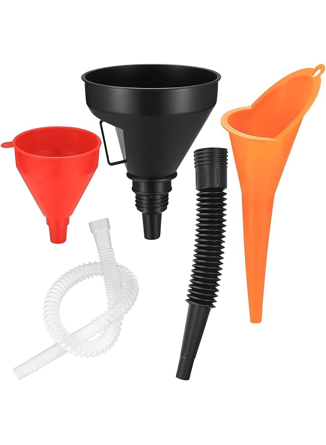 KASTWAVE Automotive Funnel Set, Wide Mouth Fuel Funnels With Long Neck, Flexible Right Angle Funnels, Detachable Spout And Filter For Water, Gasoline, Coolant, Engine Oil (5-Piece,Black) - Image 1